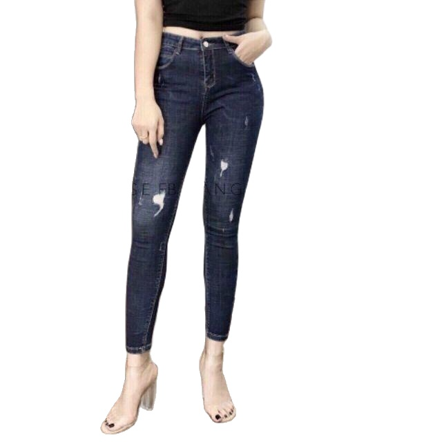 Quần jean nữ lưng cao skinny co giãn đp995 + áo thun trơn