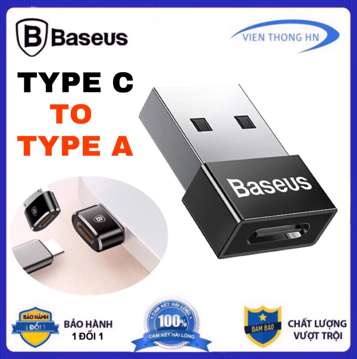 Đầu chuyển Jack chuyển adapter chuyển đổi từ type c sang usb type a Baseus LV119 cho andoird -vienthonghn