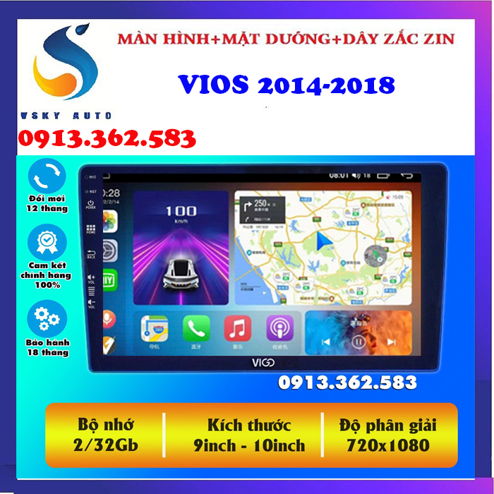 [HỖ TRỢ LẮP ĐẶT] Màn hình lắp sim 4G  VIGO cho xe TOYOTA VIOS 2015-2018, RAM 2G ROM 32G, IPS chống chói, kính cường lực 2.5D,  DSP âm ly, tích hợp bản đồ NAVITEL, YOUTUBE  ẩn, Màn hình dvd xe vios, màn hình xe oto vios 2013-2018