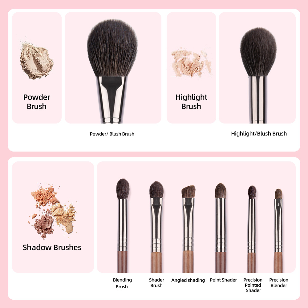 OVW Essential Make Up Set Brush Face Makeup Eye Shadow Blending Brush Diffuse Shader Highlight Blusher Crease Kit 8 Pcs