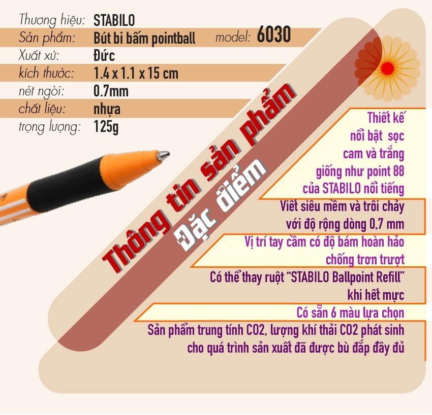 Combo Bút bi bấm STABILO  pointball POINT ( Xanh, Đen, Đỏ, Xanh lá, Tím, Xanh nhạt)