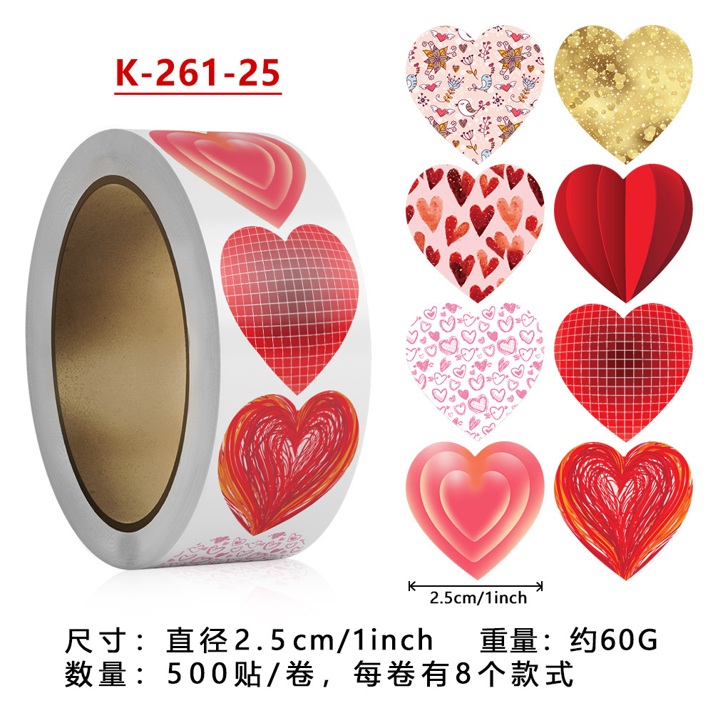 Cuộn 500 tem Sticker Trái tim in màu tự dính 2.5cm