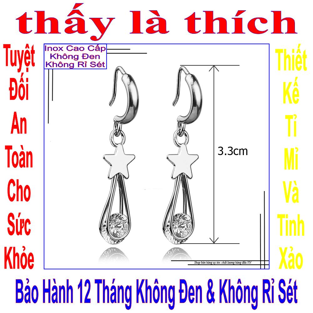 Bông tai nữ inox Thấy Là Thích kiểu tòn ten ngôi sao và giọt nước đính đá - Cam kết 1 đổi 1 nếu hoen , gỉ sét