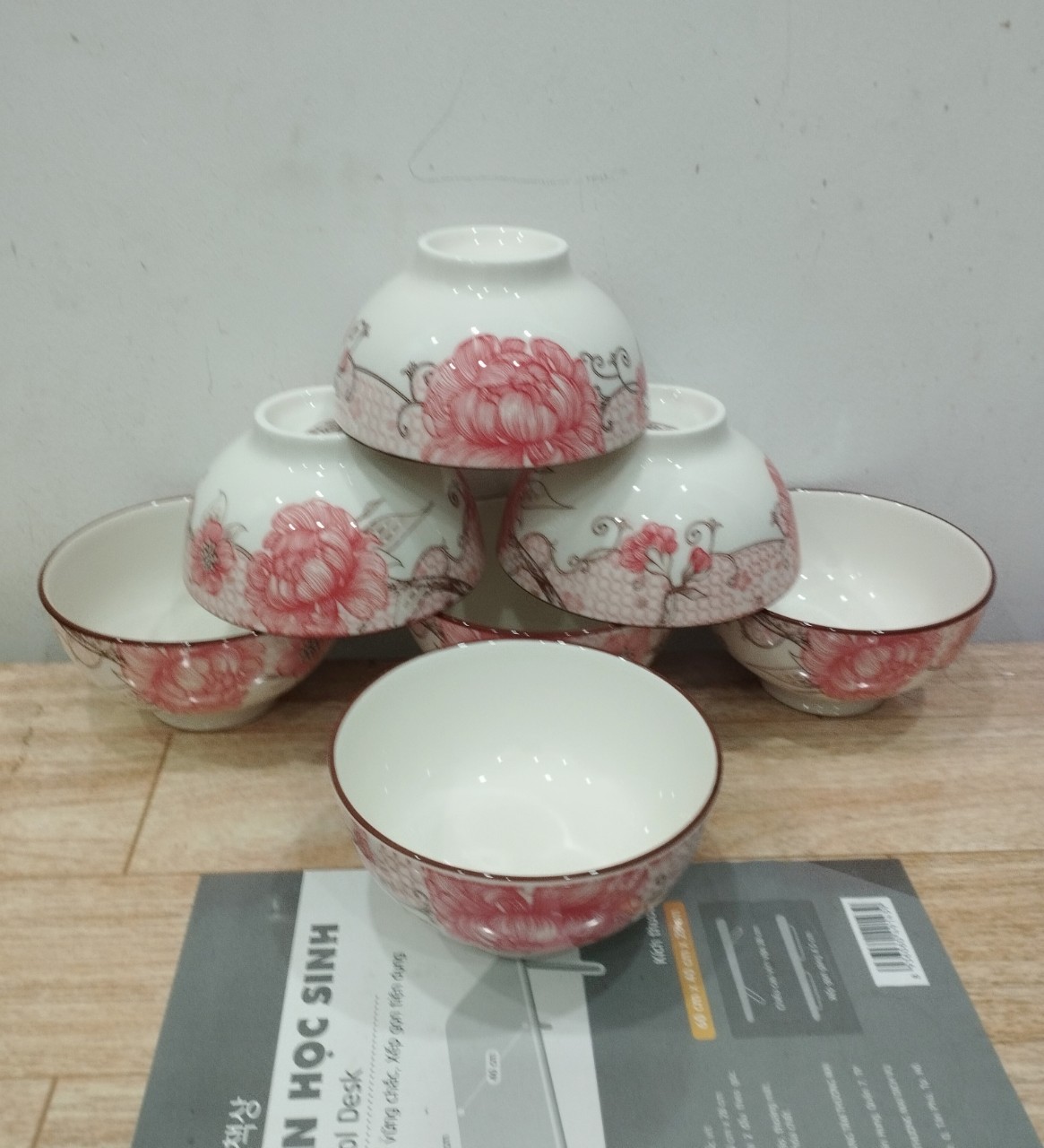 combo 10 chén , 5 chén sứ hoa văn GL92, chén cơm trắng 11cm, chén chấm trắng