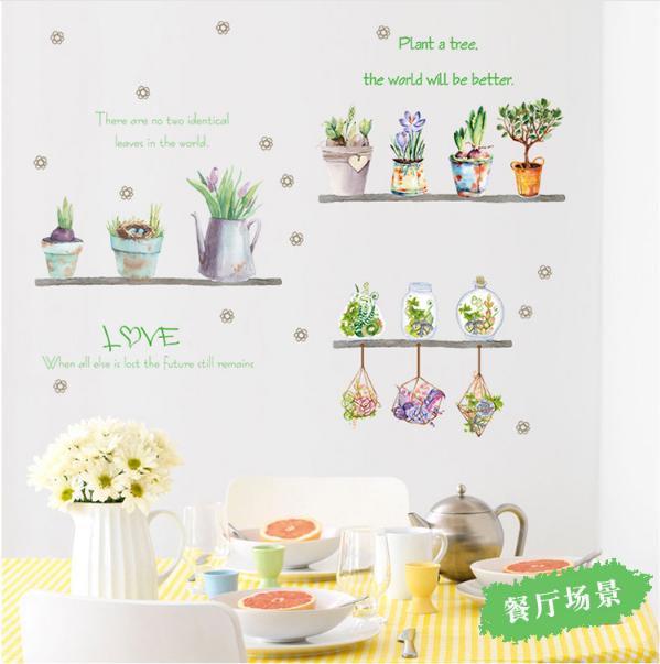 Decal trang trí nhiều chậu cây hoa cổ điển