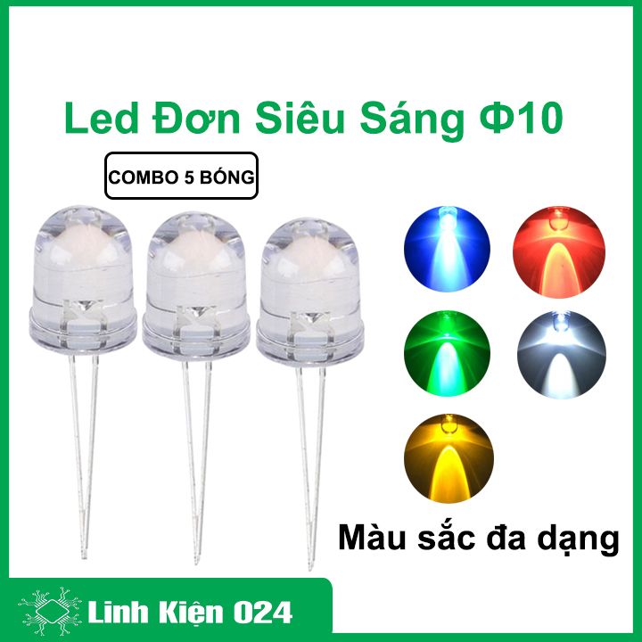 Gói 5 bóng led đơn 10mm siêu sáng nhiều màu cho ánh sáng tinh khôi