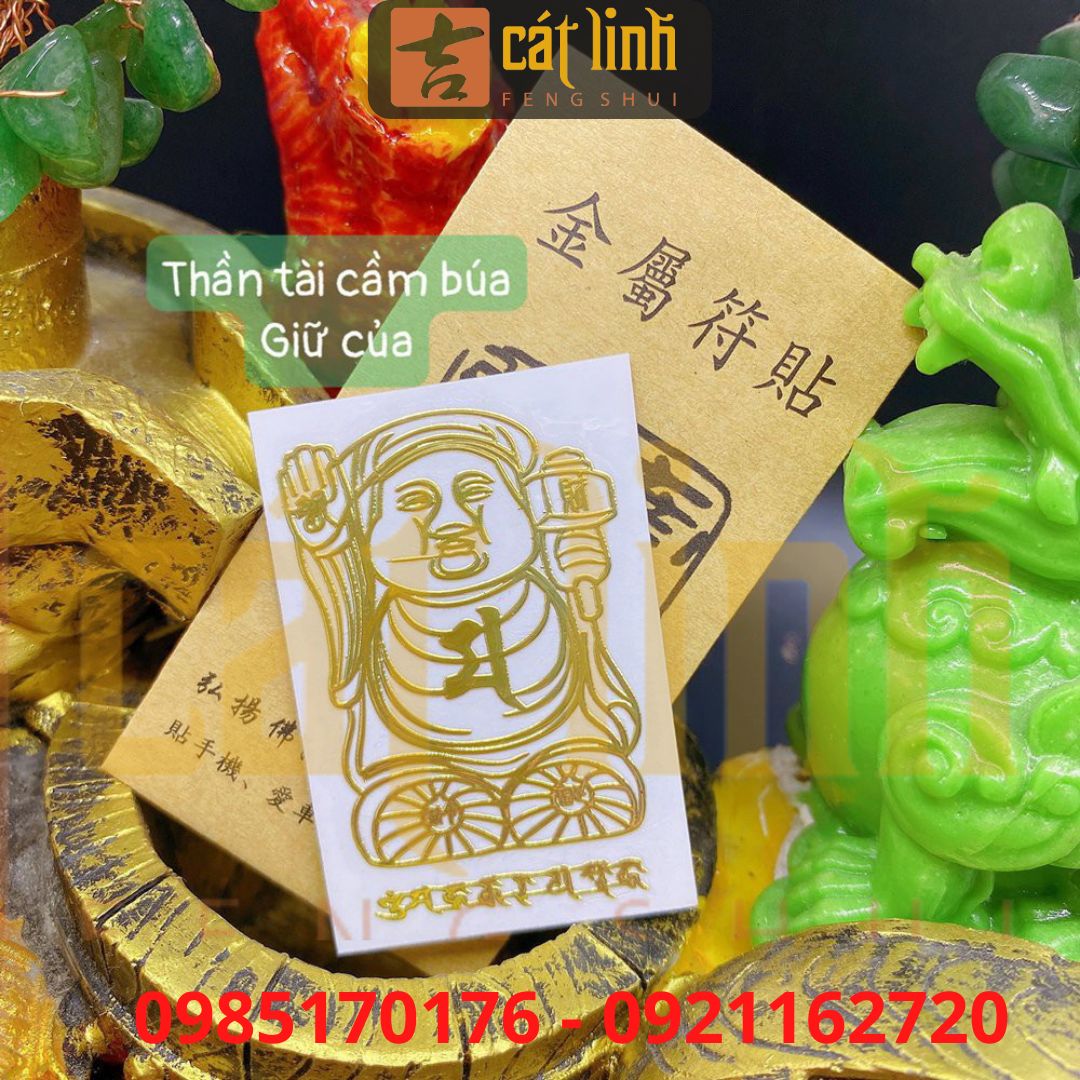 Bộ 3 Miếng Dán Điện Thoại Tài Lộc Đẹp Lung Linh THẦN TÀI CẦM BÚA+TIỀN VÔ NHƯ NƯỚC+CHUYỂN VẬN, Rất Phù Hợp Phong Thuỷ.TẶNG KHĂN LAU