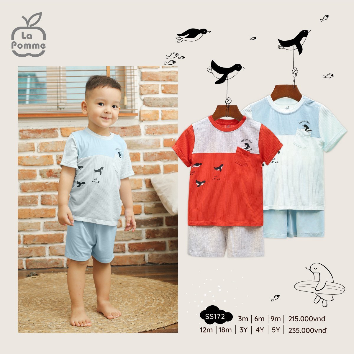 [LA POMME] BỘ CỘC BÉ TRAI CHIM CÁNH CỤT SS172