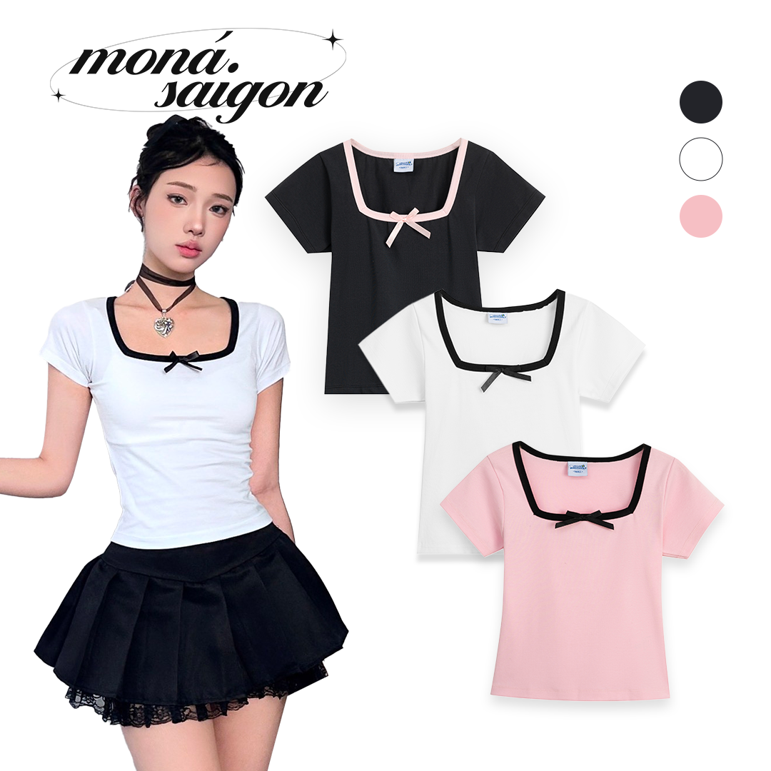 [VOUCHER 12%/149K] Áo thun form ôm gắn nơ MONÁ - KLARA