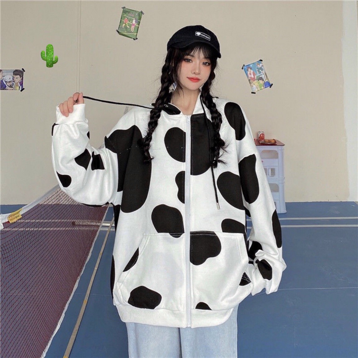 Áo thun nỉ bò sữa có nón chùm đầu,áo khoác zip kéo tay dài áo khoác đẹp áo khoác giá rẻ form 55kg