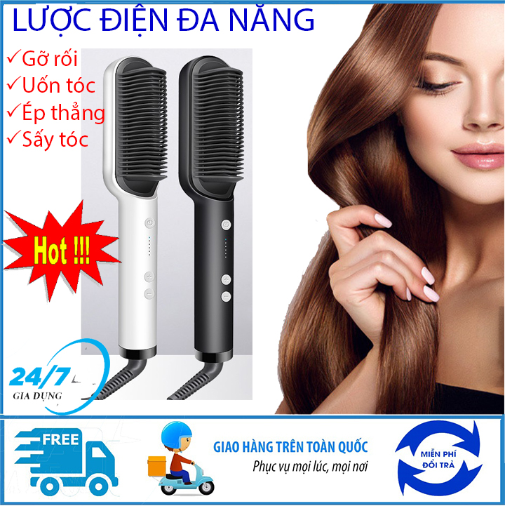 Lược điện chống rối tạo kiểu tóc đa năng, máy làm tóc đa năng 4 in 1, lược điện sấy tóc, gỡ rối, ép thẳng tóc - Máy sấy tóc, duỗi tóc, dưỡng tóc đa năng siêu tiện dụng - Giadungbv247