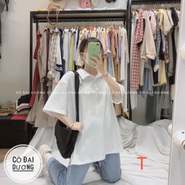 Áo phông polo hoa cúc nhỏ