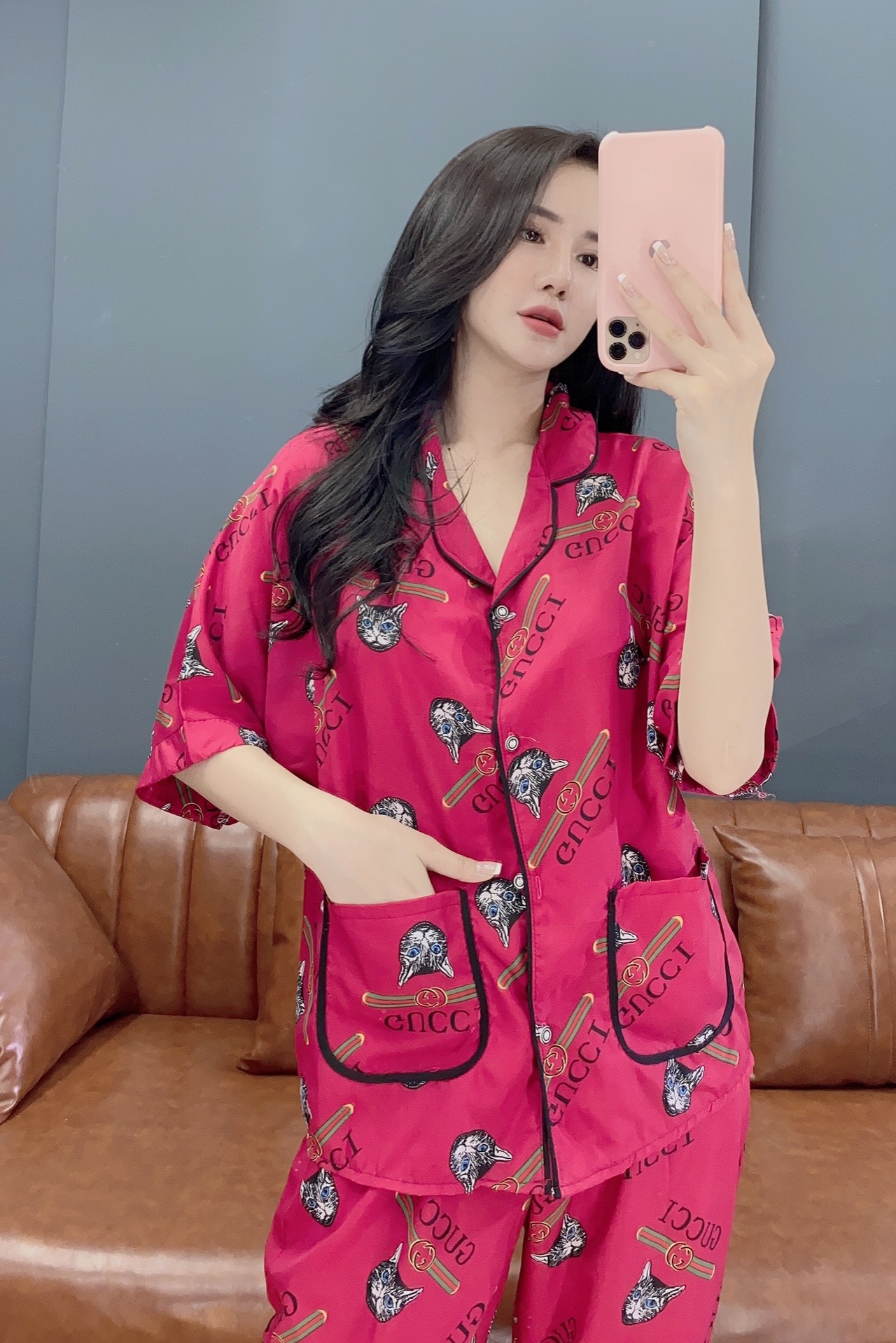 Đồ Ngủ Ren Pijama lụa satin  form đẹp - Hình thật