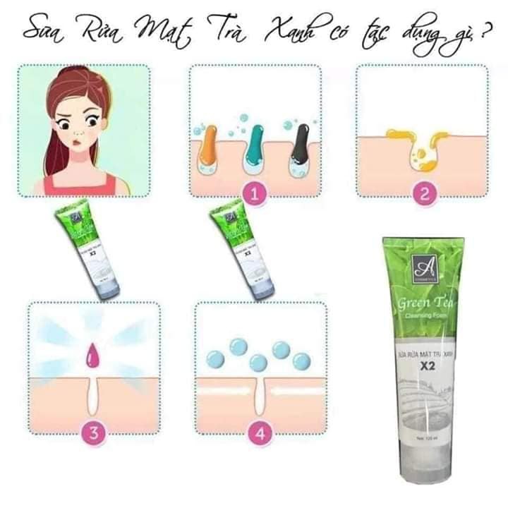 [Chính Hãng] Sữa rửa mặt trà xanh X2 a cosmetics