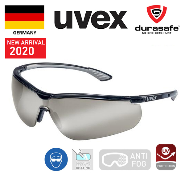 Kính UVEX 9193885 Sportstyle Safety Spectacle Black Frame Grey Silver Mirror Len(chống trầy xước, chống hóa chất, chống đọng sương) kèm hộp chống sốc + khăn lau kính
