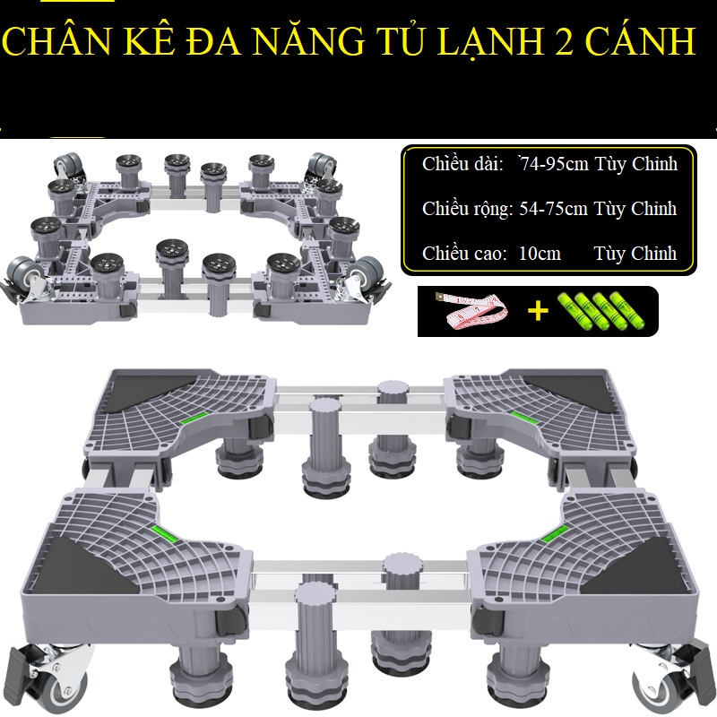 Chân kê đa năng tử lạnh 2 cánh cao cấp 12 đế 4 bánh xe