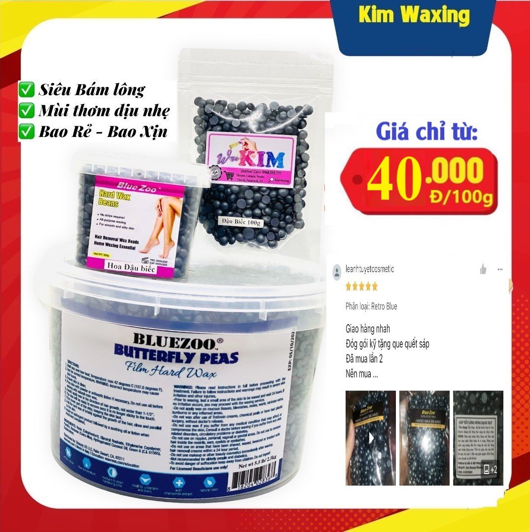 Sáp wax lông Siêu bám lông Hard wax beans Bluezoo 100g