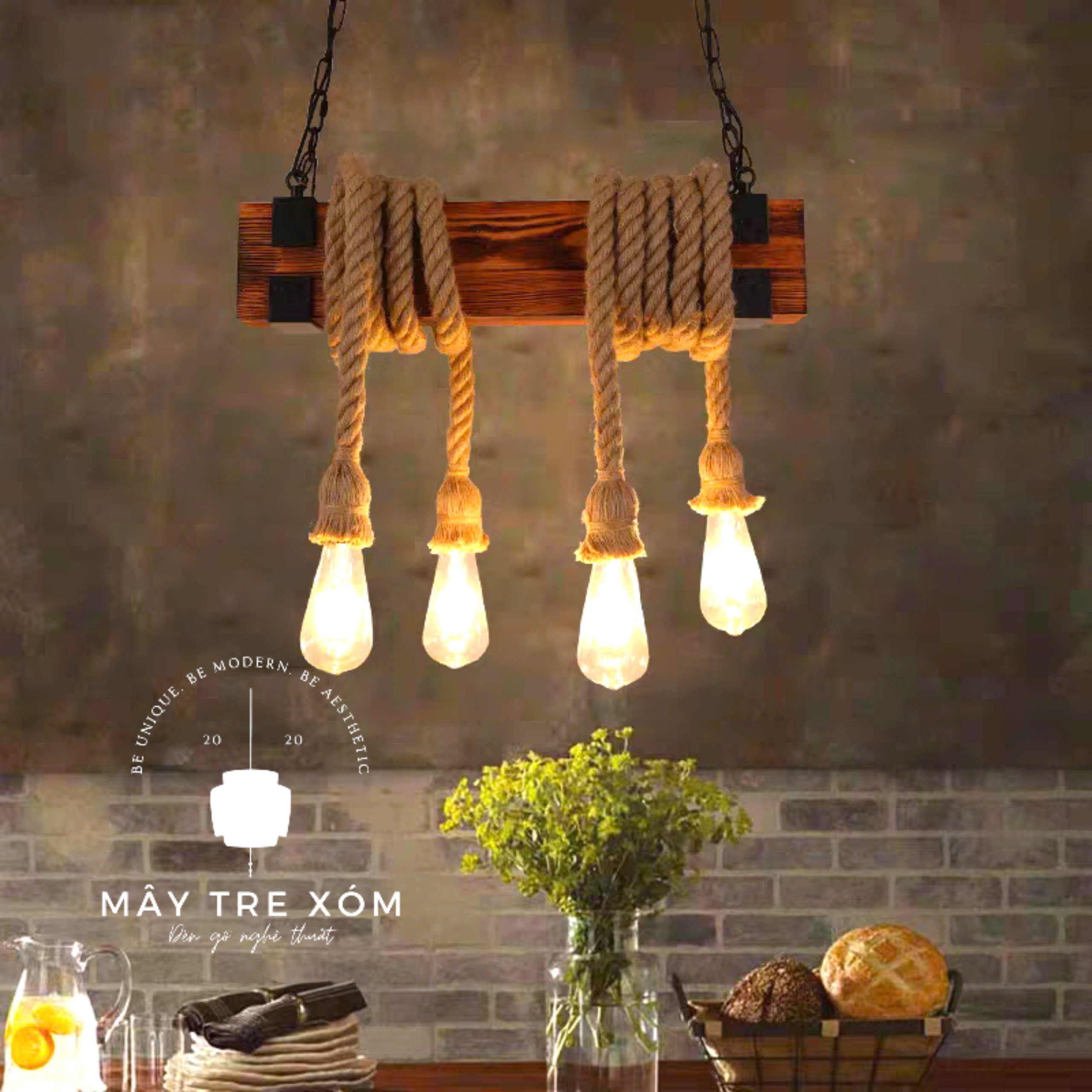 dây đui đèn thả dây thừng trang trí