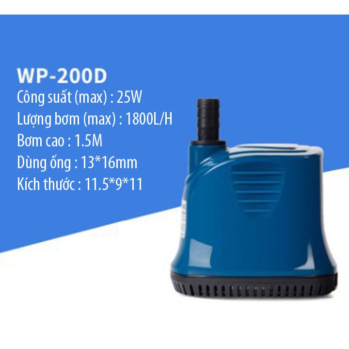 Máy Bơm Nước Sobo WP-200D (25W - 1800Lit/H , Đẩy Cao 1,5 Mét) - Máy Bơm Nước Cho Hồ Cá Cảnh