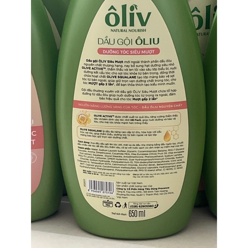 DẦU GỘI ÔLIV DƯỠNG TÓC SIÊU MƯỢT GẤP 2 LẦN 650ML
