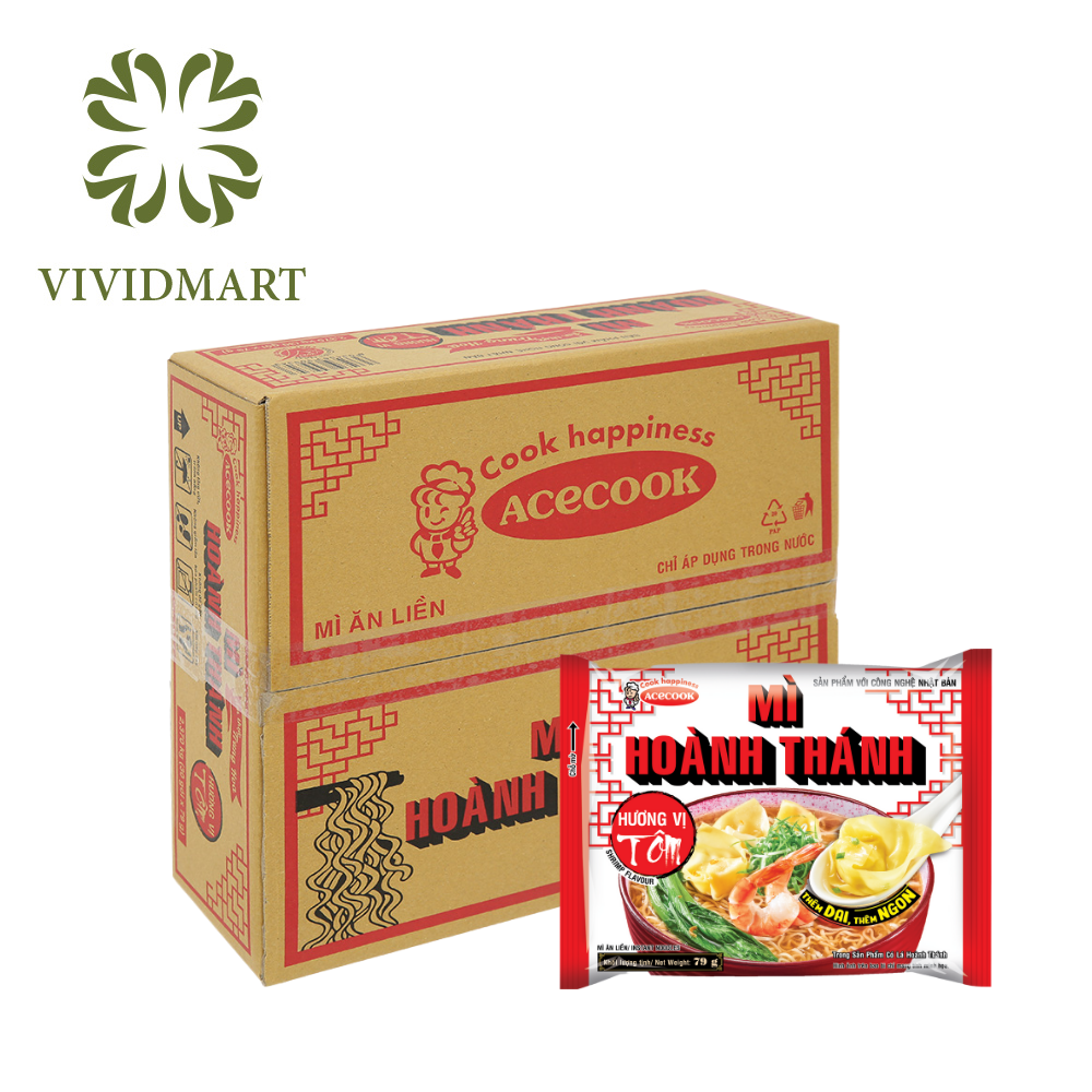 [1 BOX OF 30 PACKAGES] - ACECOOK - INSTANT NOODLES WITH SHRIMP WONTON FLAVOUR (79G/PACKAGE)