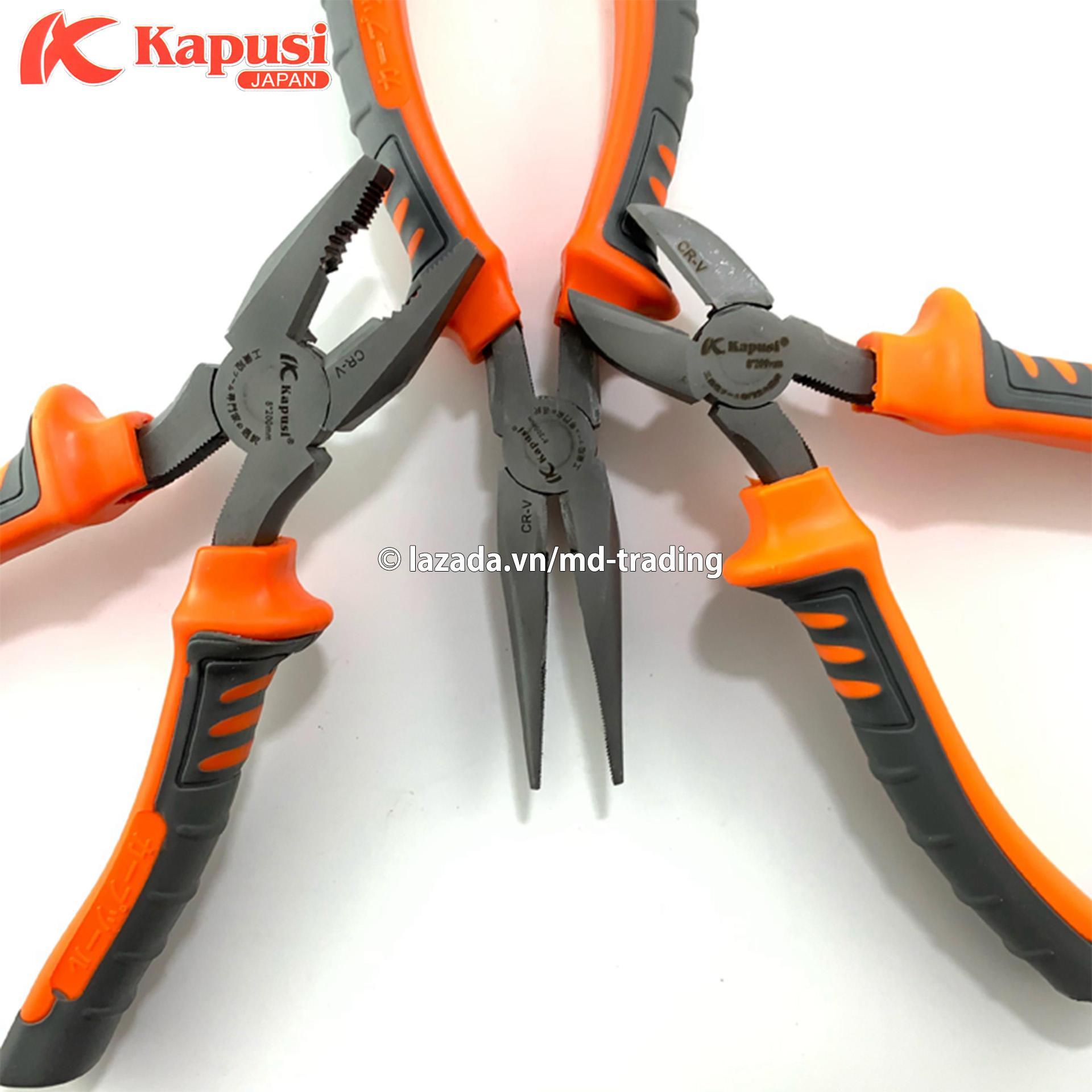 Bộ 3 kìm điện, kìm cắt, kìm nhọn thép Nhật CR-V cao cấp Kapusi Japan 8 inch (200mm)
