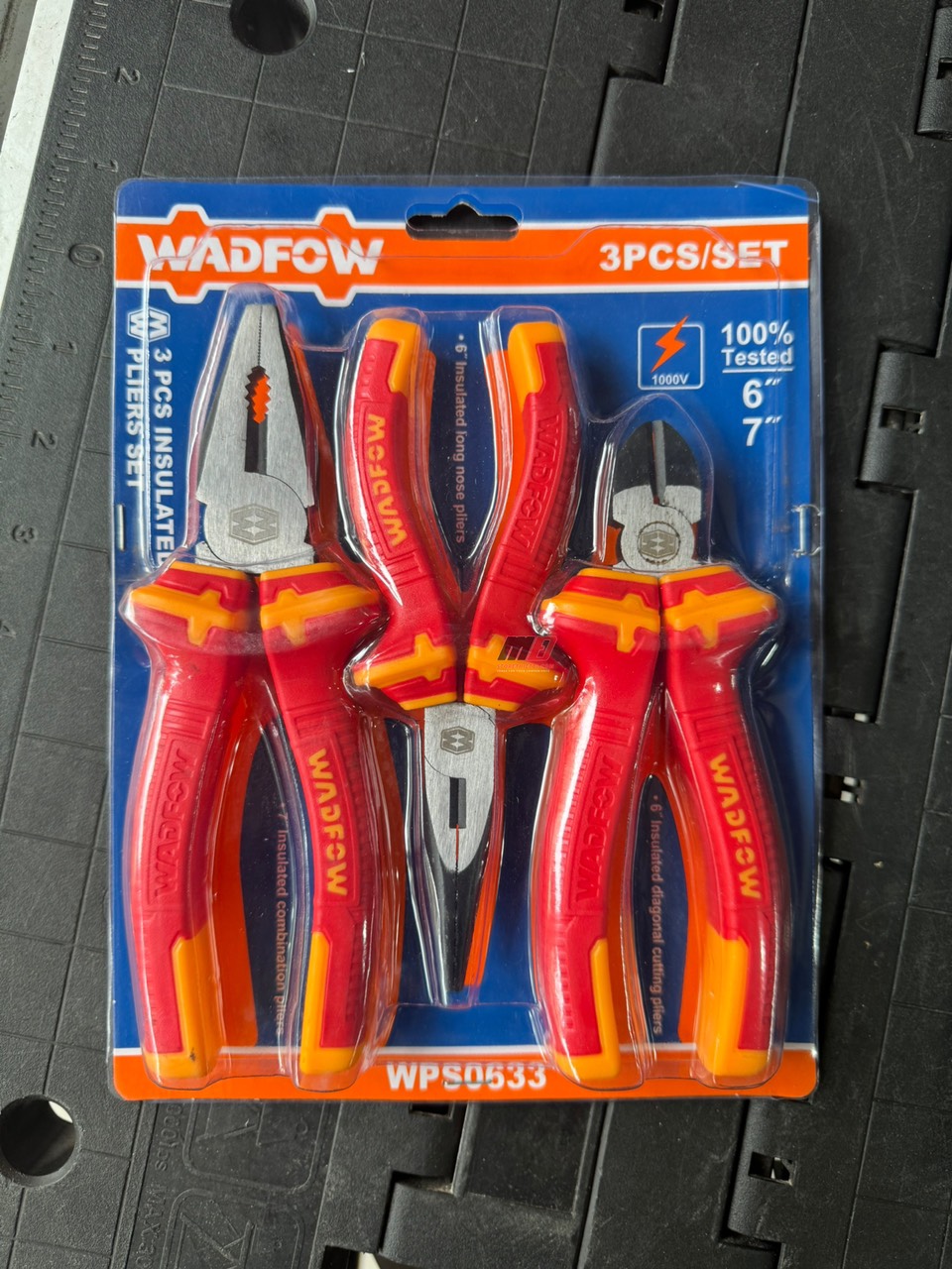 Bộ 3 kềm có cách điện và không cách điện wadfow / wps0603 / wps0633 / kềm răng / kềm nhọn / kềm cắt