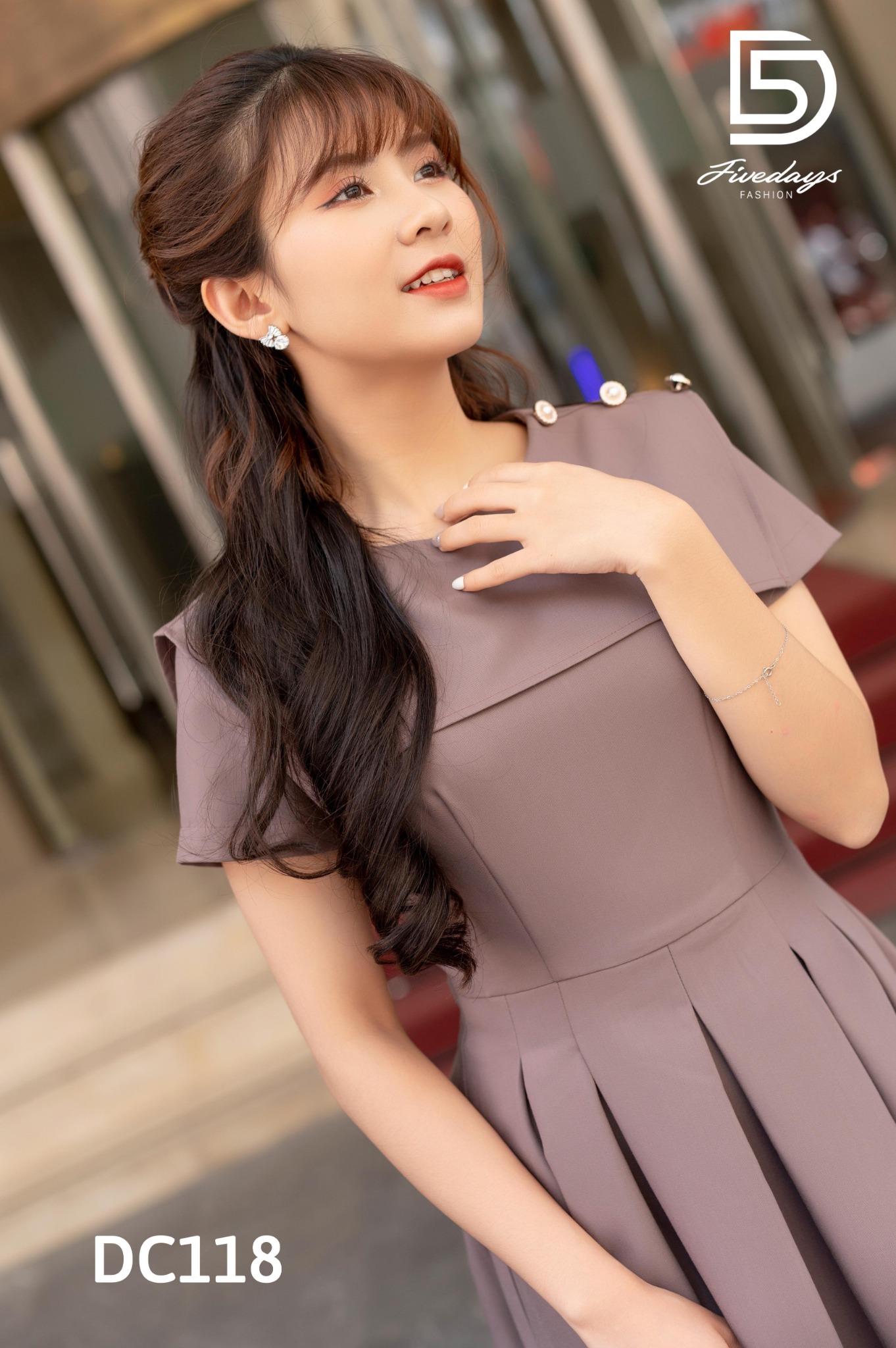 Fivedays - Đầm thuỷ thủ xếp ly thân dưới