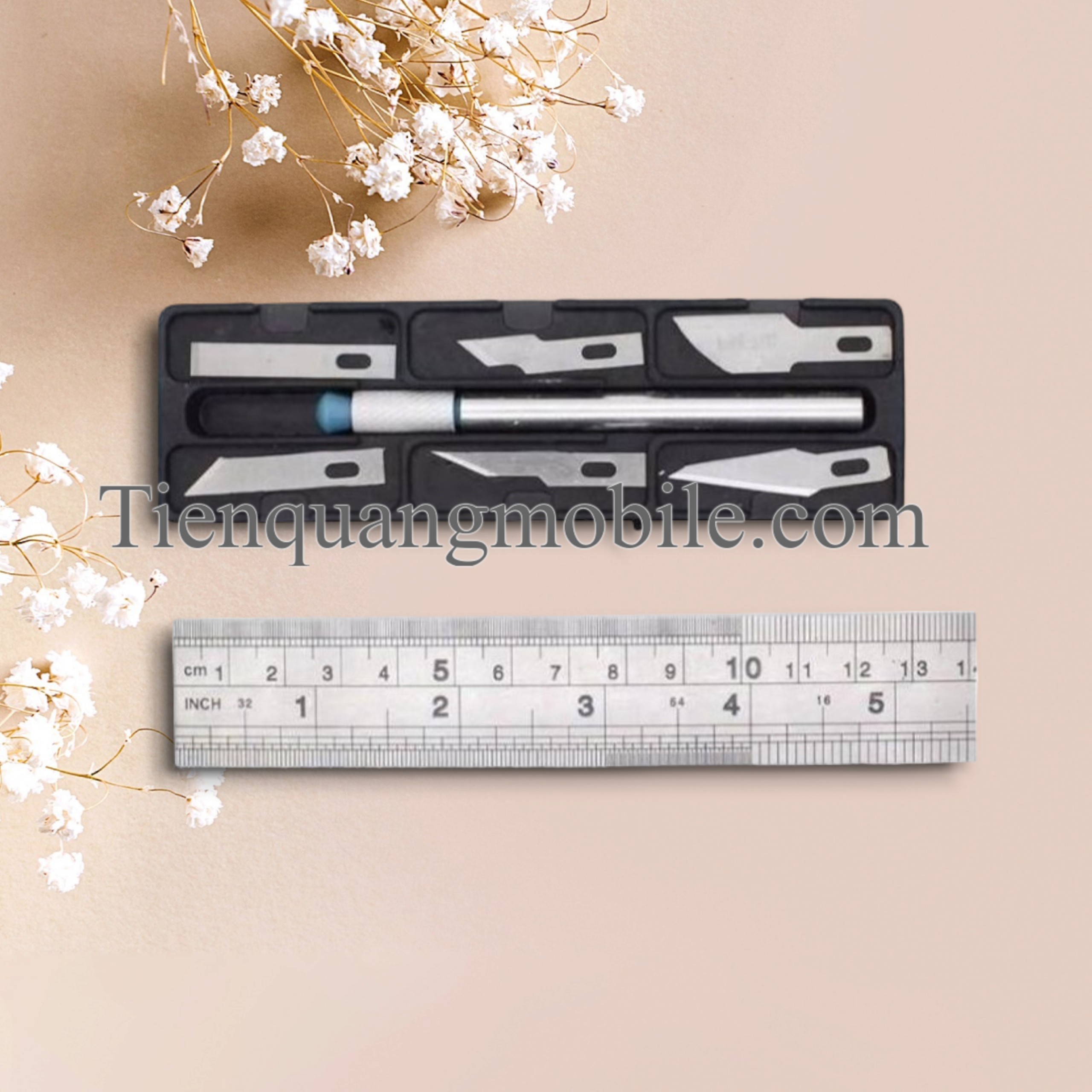 Dao Khắc Trổ Cán Bạc Kèm 6 Lưỡi Khắc Trổ Đa Năng (bộ dao trổ 7 in 1)