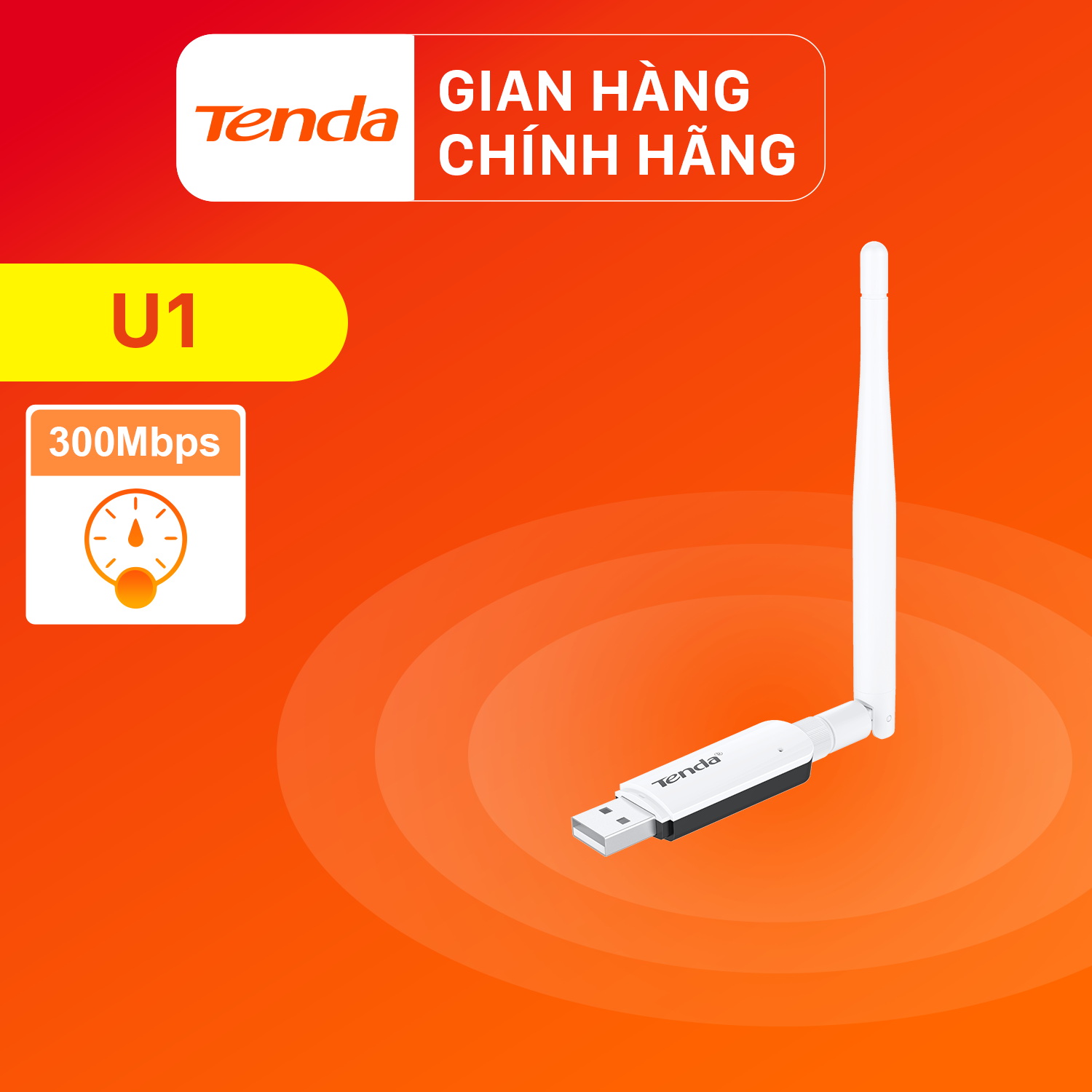 Tenda USB kết nối Wifi 2.4G U1 chuẩn N tốc độ 300Mbps - Hãng phân phối chính thức