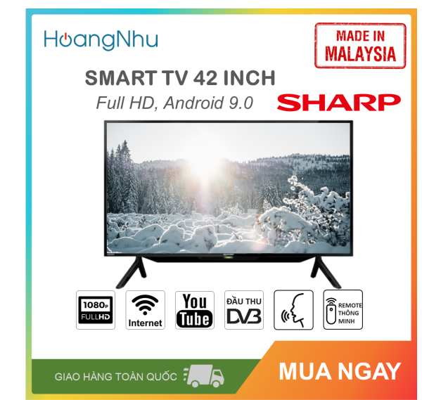 Bảng giá Smart Tivi Sharp 42 inch Kết nối Internet Wifi MODEL 2T-C42BG1X (Full HD, Hệ điều hành Android TV 9.0, Điều khiển giọng nói Truyền hình KTS, màu đen) - Hàng Malaysia - Bảo hành toàn quốc 2 năm