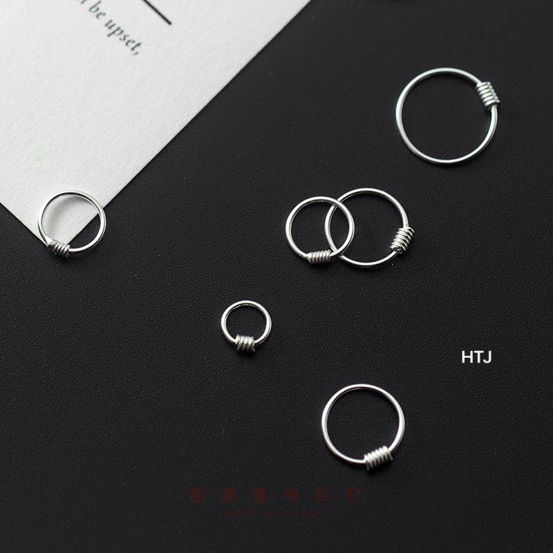 6mm 8mm 10mm 12mm khuyên tai bạc tròn trơn kiểu dáng basic ( 1 chiếc )