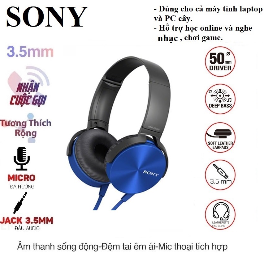 Tai nghe chụp tai SONY có míc hỗ trợ học online và chơi game chính hãng dây 3.5mm chống đứt ( SIÊU BỀN )