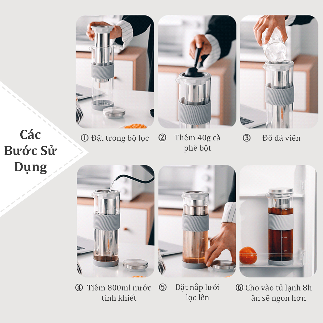 Bình pha cà phê cold brew 800ml bình pha cold brew chất liệu thủy tinh cap cấp Bình ủ cold brew bộ lọc inox 304 pha trà phin pha coffee Cold brew coffee