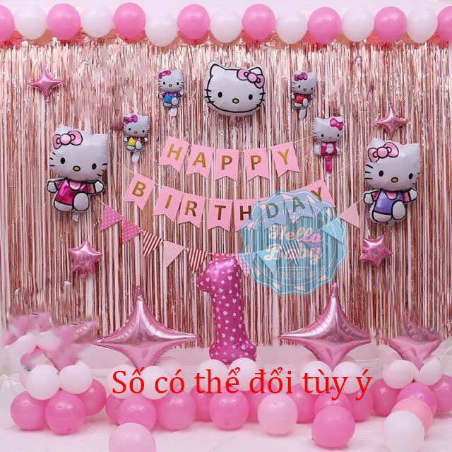 Set bóng trang trí sinh nhật chủ đề Mèo (Kèm bơm + keo dán) - Hello Baby