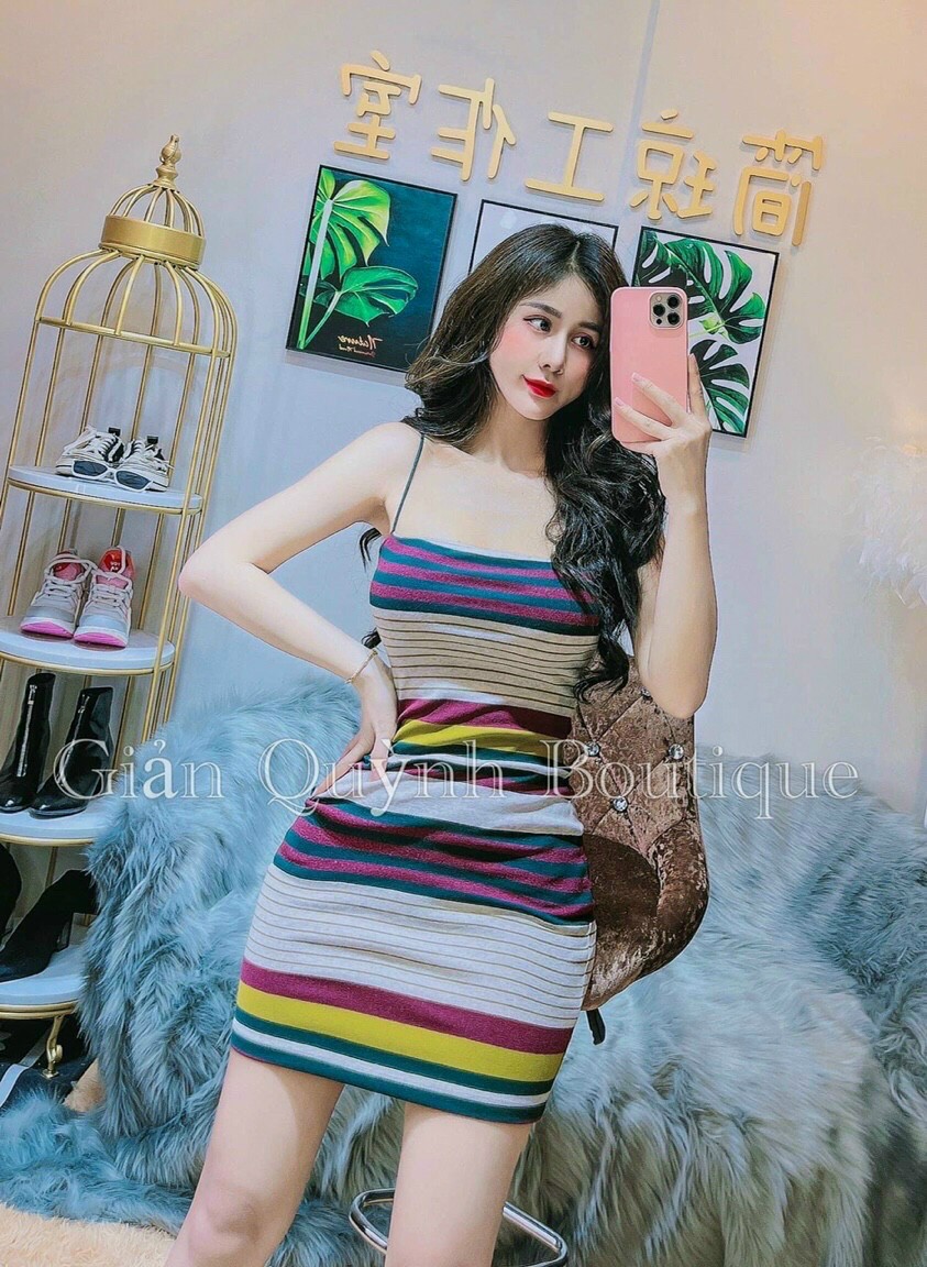 Đầm 2 dây sọc body mẫu mới về siêu hot , chất borip dày mịn hot hit