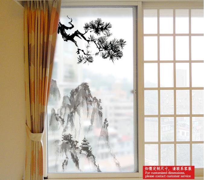 [HCM]Decal Dán Kính Cao Cấp- Cành Cây lớn và Núi Cao( 60 X116 )-DK1051