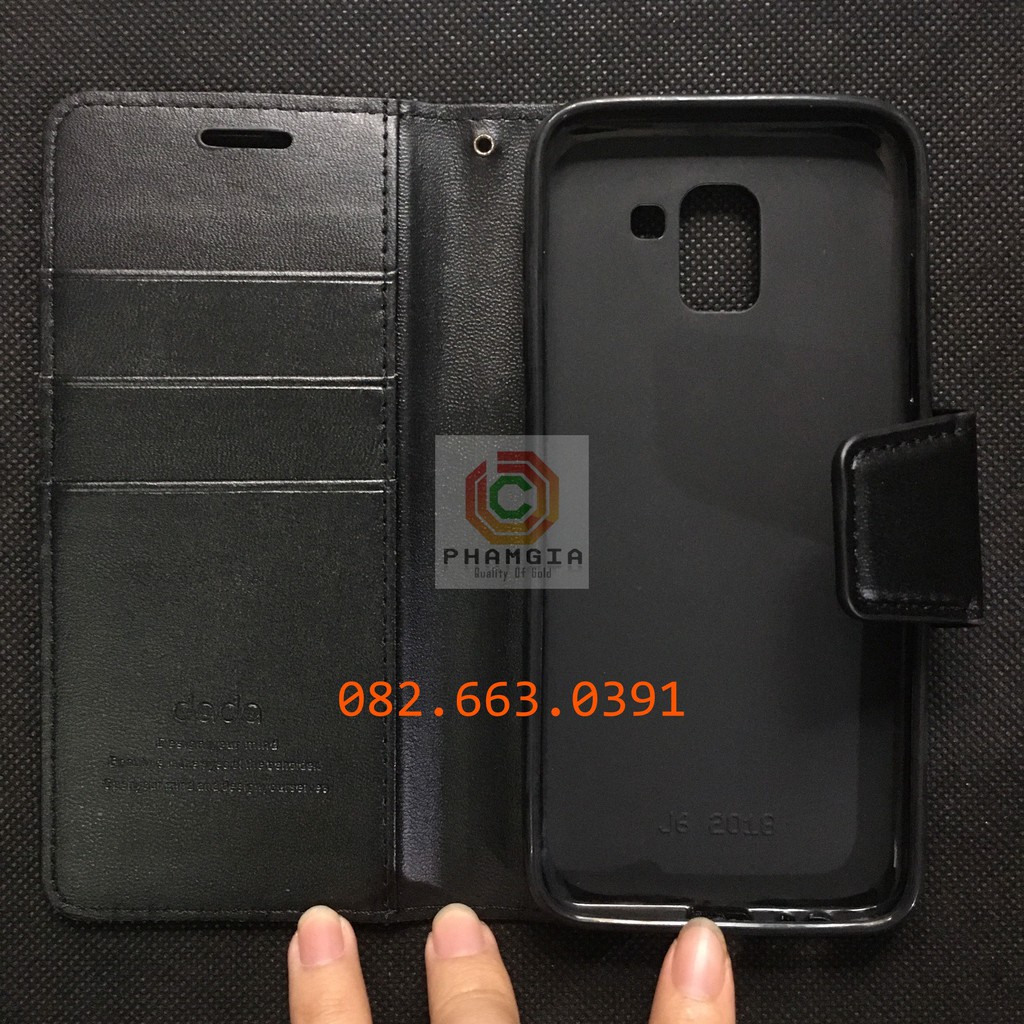 Bao da Samsung J6/J6 plus da cao cấp, có ngăn thẻ, nắp gập chống đỡ xem phim