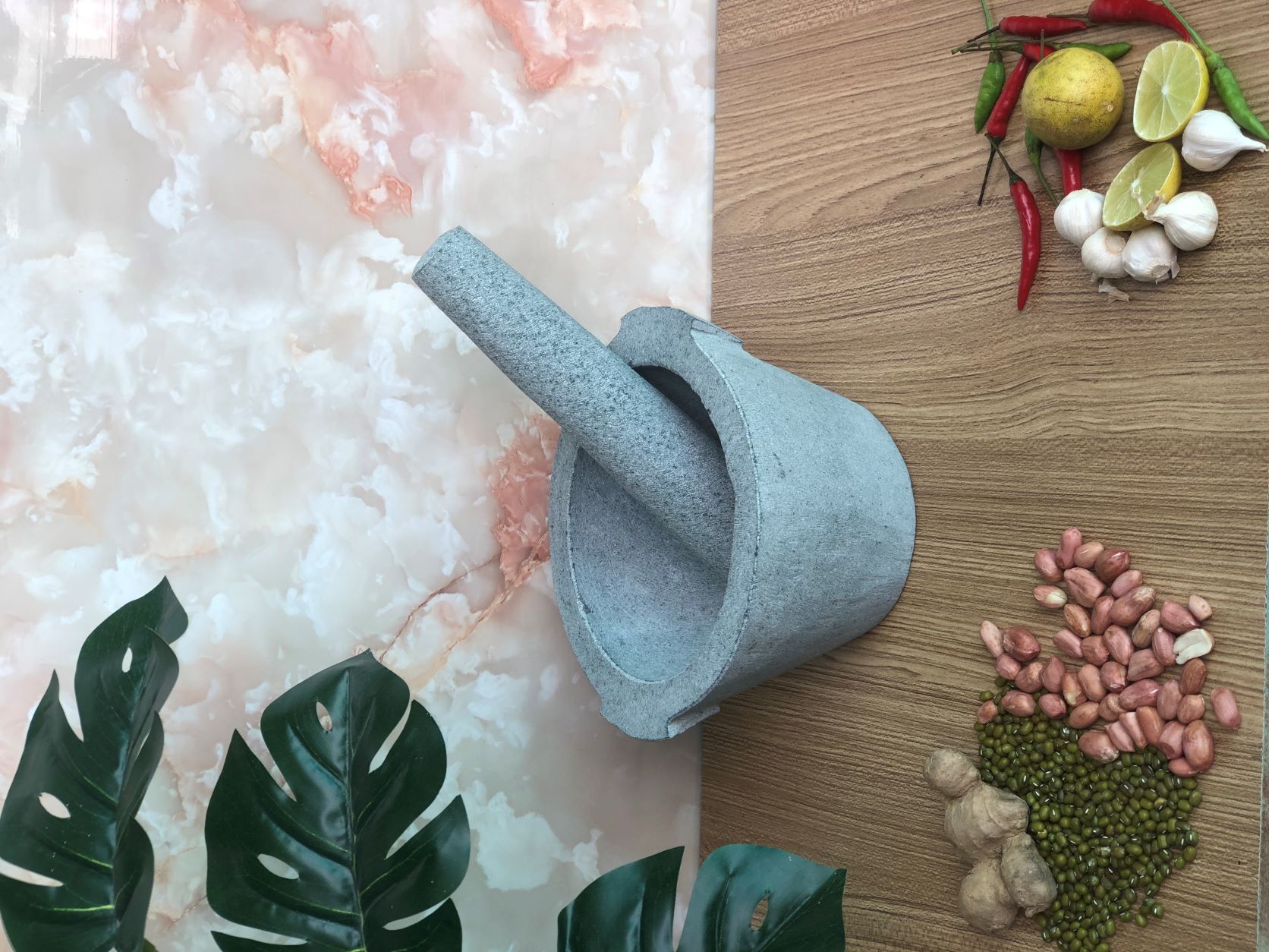 bộ sản phẩm cối đá + chày đá đường kính 16cm