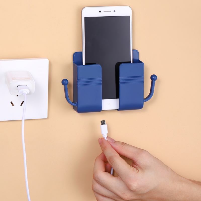 Giá Đỡ Dán Tường Để Sạc Điện Thoại, Remote, Ổ Cắm/ Kệ Đựng Kèm 2 Móc Treo Đồ-HAUSE