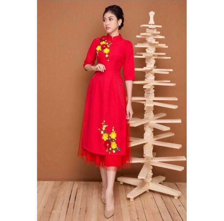 Áo dài cách tân thêu hoa duyên dáng ( nhiều màu )