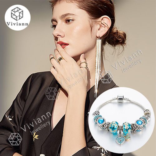 Viviann Brand Sterling silver pendant Blue Charms Bracelets for Women DIY Crystal Beads Fine Bracelets Women Jewelry Gift Sterling silver Bracelets&Bangles Blue Bracelets For Women Jewellery Bracelet PANDORAss