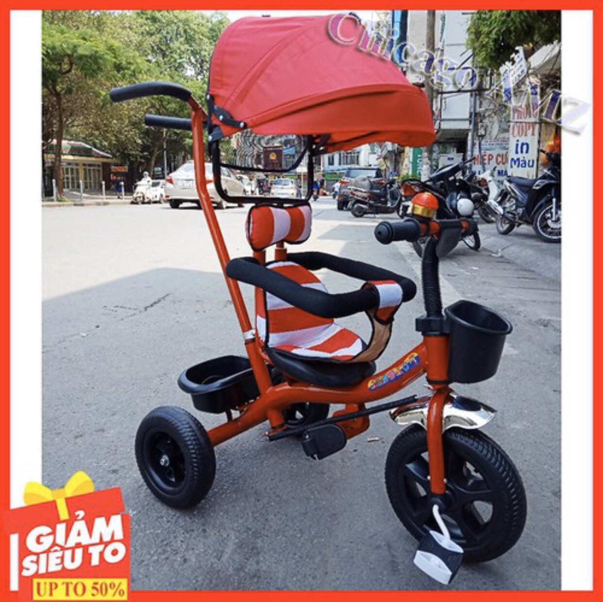Xe đẩy 3 Bánh có mái che cao cấp