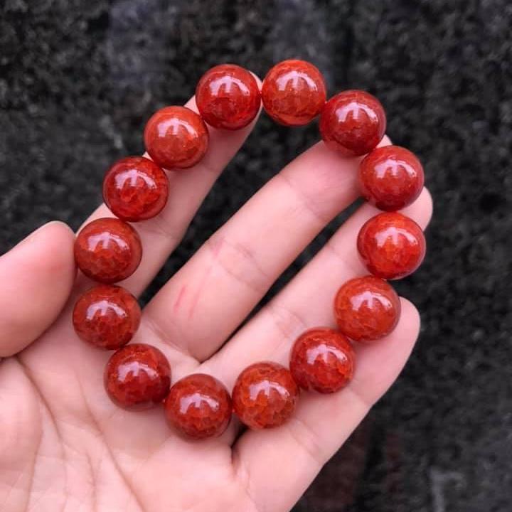 [HCM]VÒNG TAY ĐÁ MÃ NÃO VÂN RỒNG ĐỎ 14LY