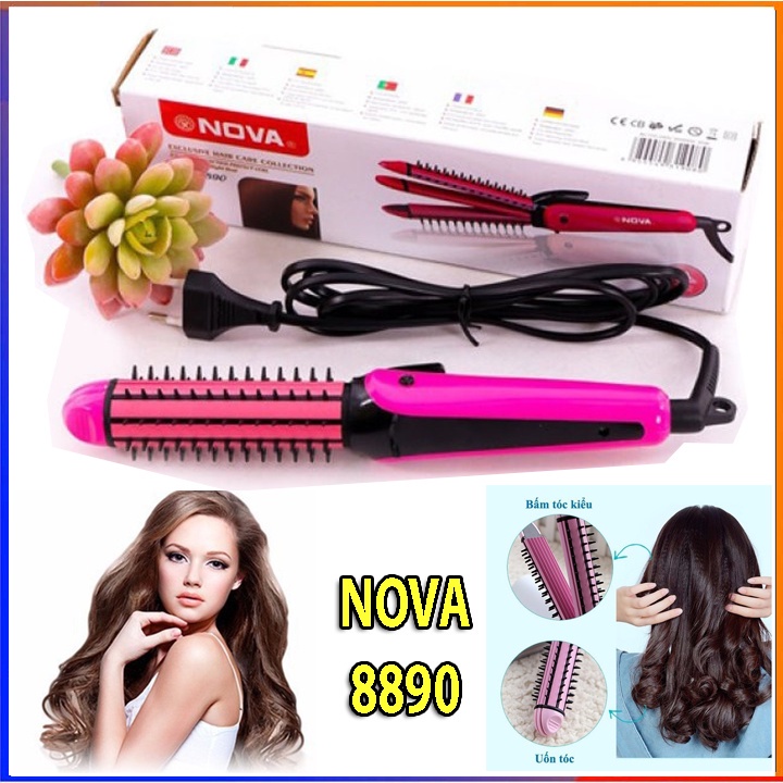 Máy là tóc, uốn xoăn, bấm xù 3 in 1 nova 8890