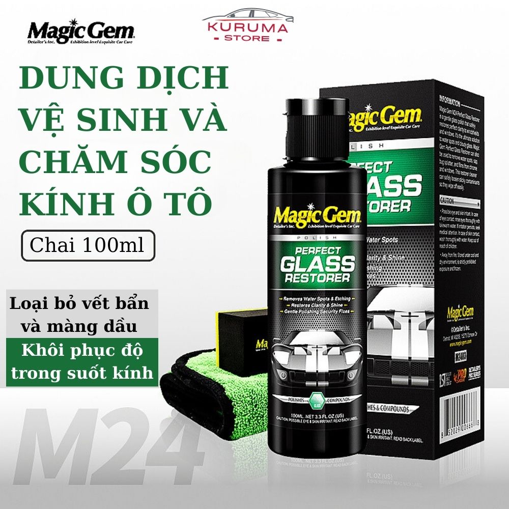 Nước rửa kính xe ô tô Magic Gem tẩy màng dầu và vết bẩn bám trên kính xe ô tô giúp cải thiện tầm nhìn an toàn khi lái xe