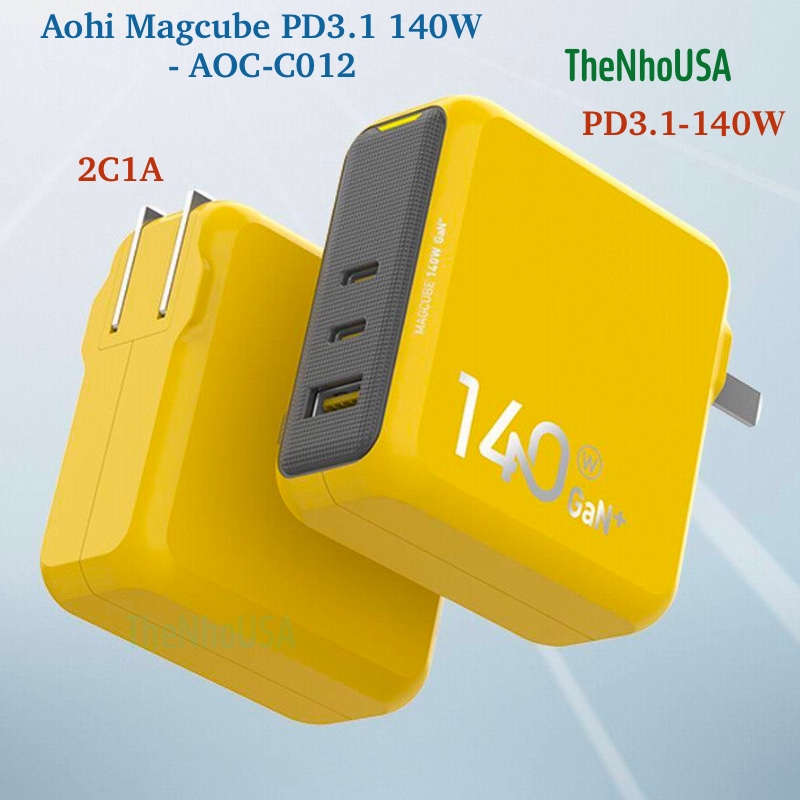 Củ sạc nhanh Aohi Magcube 140w 3 cổng 2C1A AOC C012 C017 PD PPS QC4 BH12T