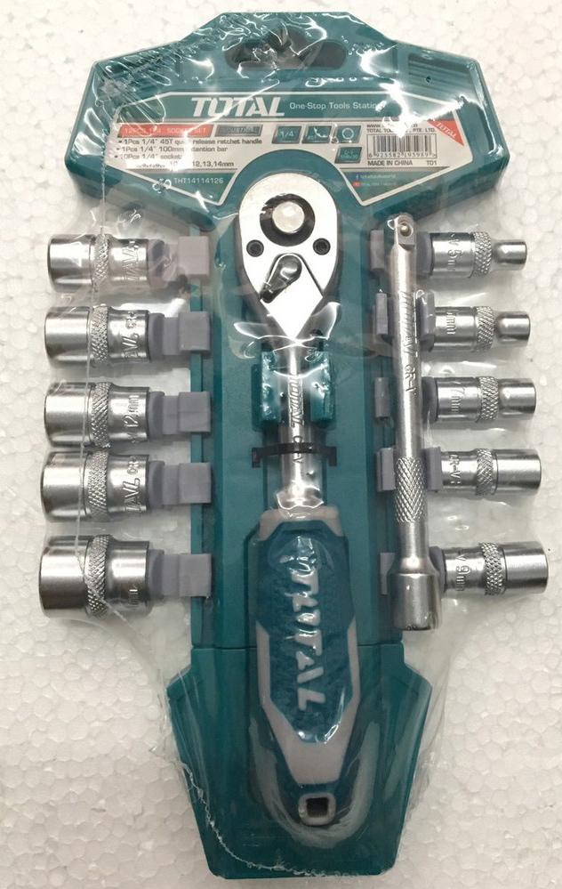1/4inch bộ cờ lê lực và đầu tuýp 12 chi tiết total tht14114126