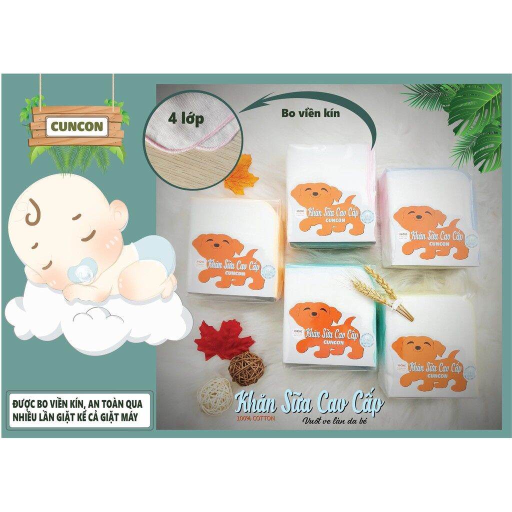 SET 10 KHĂN GẠC SỮA 4 LỚP (25x28cm) - Hiệu Cún Con
