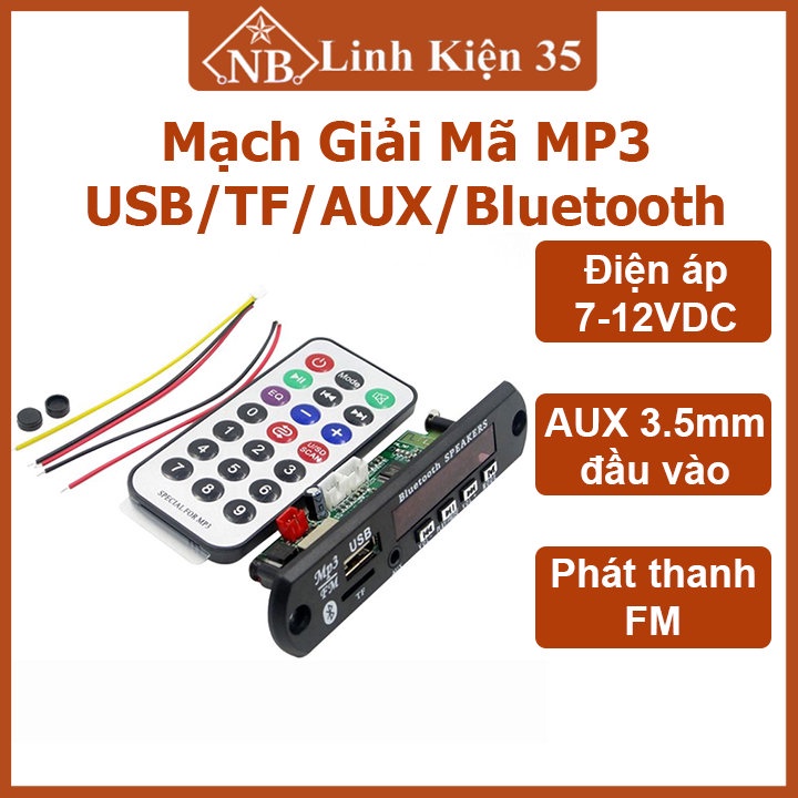 Mạch giải mã mp3 có bluetooth 7-12vdc kèm remote